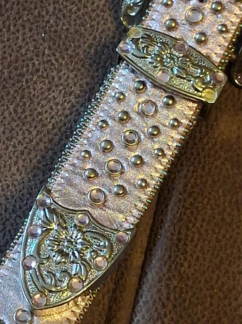 Studded Metallic Rosegold Pink Western Belt with Ornate Buckle 29 To 33 Inches